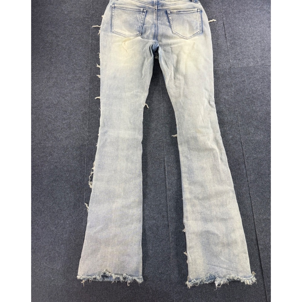 Redfox Jeans Womens Distressed Shredded Flare Leg Light Wash Denim Size L